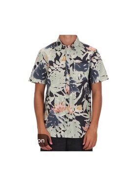 Volcom Men’s M Warbler Short Sleeve Woven Shirt Floral Print 100% cotton casual